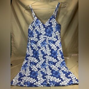Blue Floral Cotton Hawaiian Mini Dress